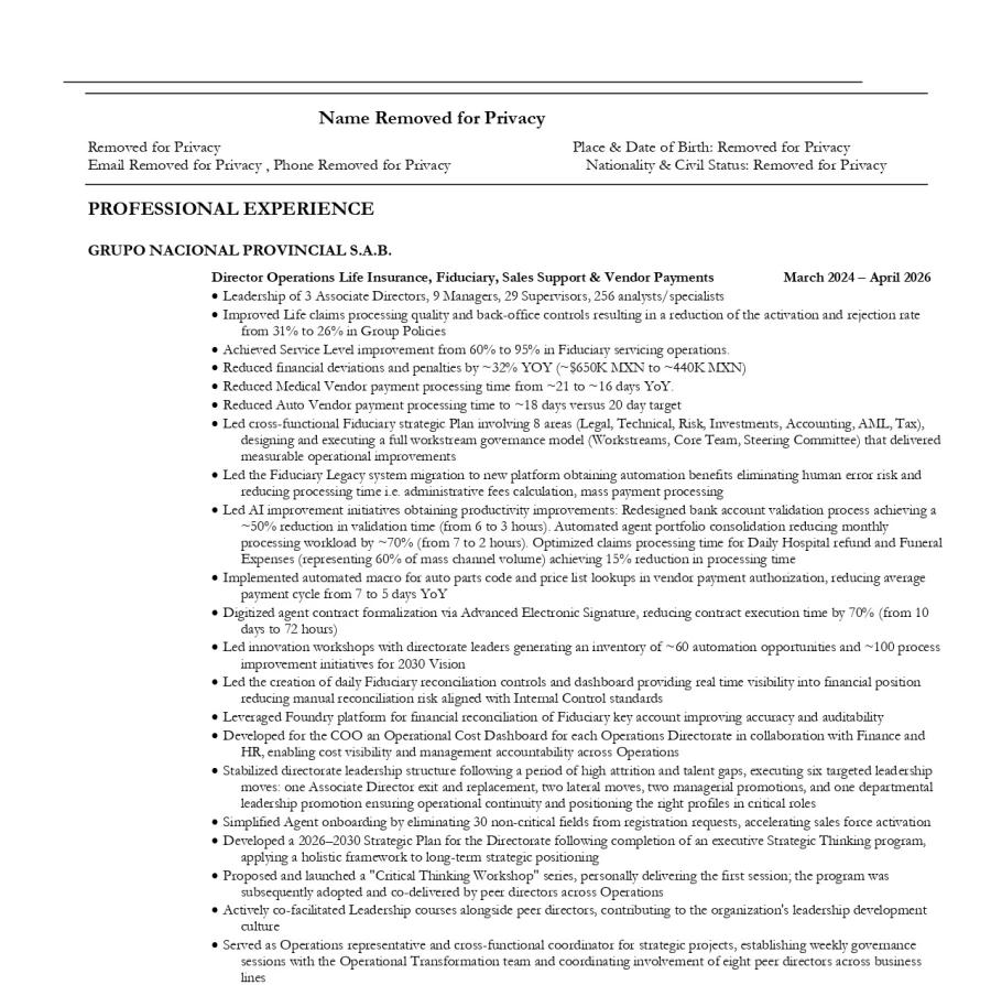Senior Operations Executive — Before (Page 1)